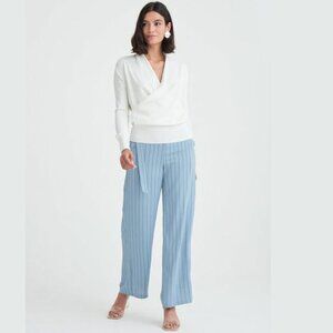 Paisie Marseille Striped Wide Leg Palazzo Trousers Blue & Navy Size 14 NWT